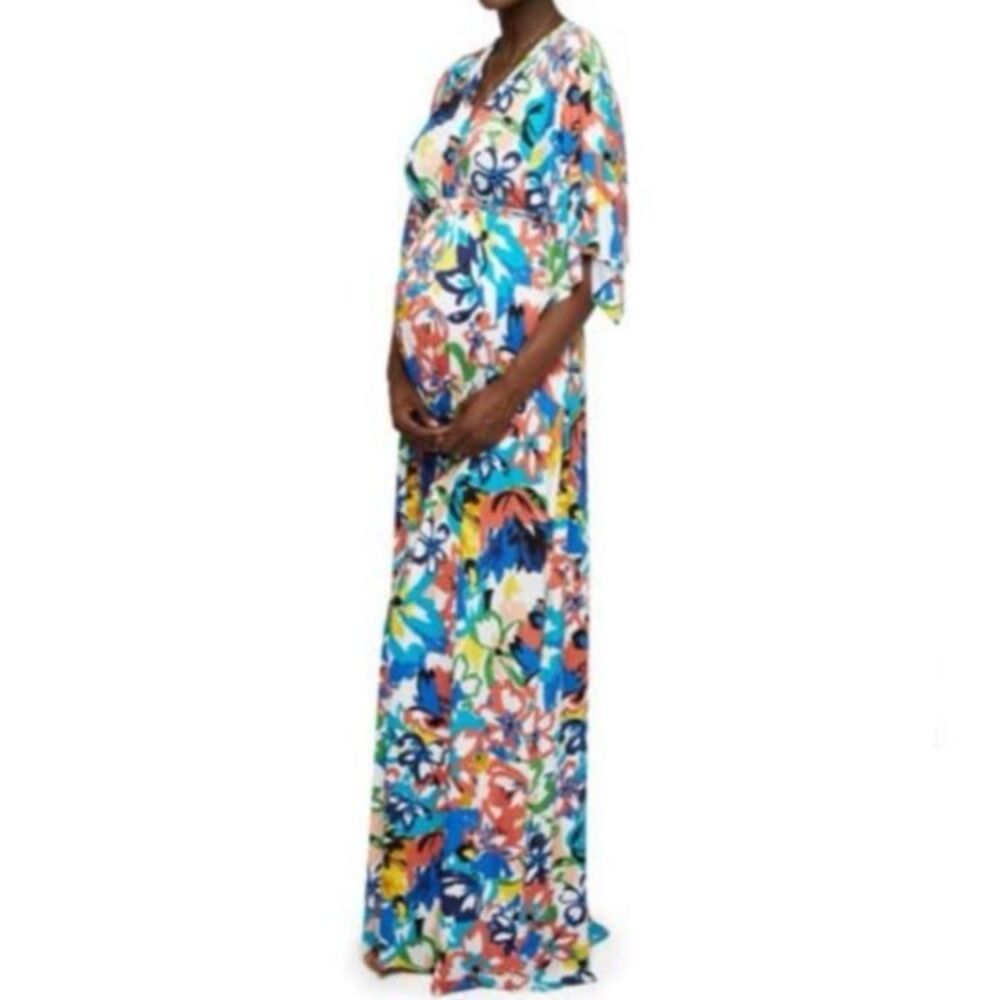 Rachel Pally Flores in Blue Floral Pattern Kimono Sleeve Maxi Dress Plus Sz 2X - Picture 3 of 10